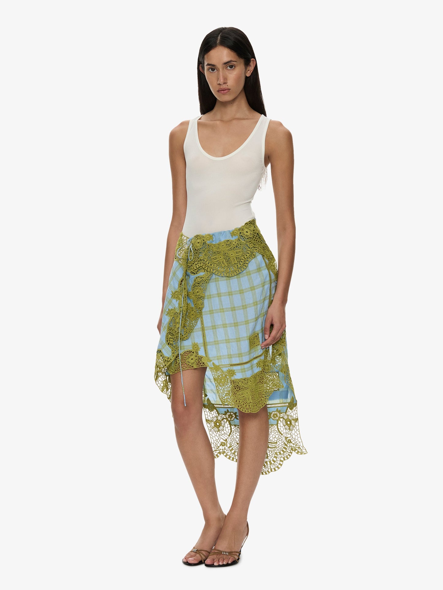 CHRISTOPHER ESBER Embroidered Handkerchief Envelope Midi Skirt (Check)
