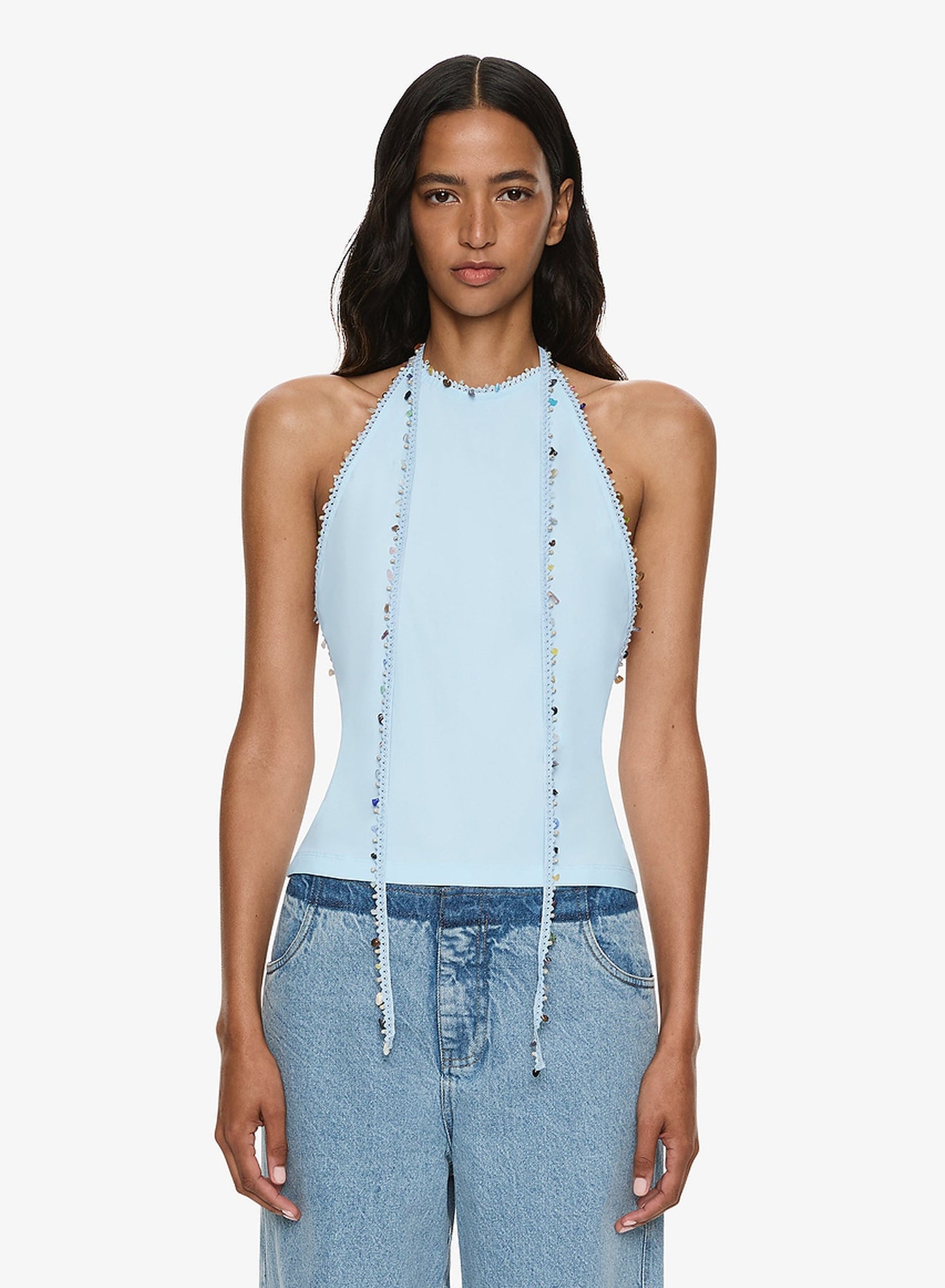 Image of Swimwear. Productname: CHRISTOPHER ESBER Beach Quartz Halter Lycra Top in Blue colour by brand - CHRISTOPHER ESBER