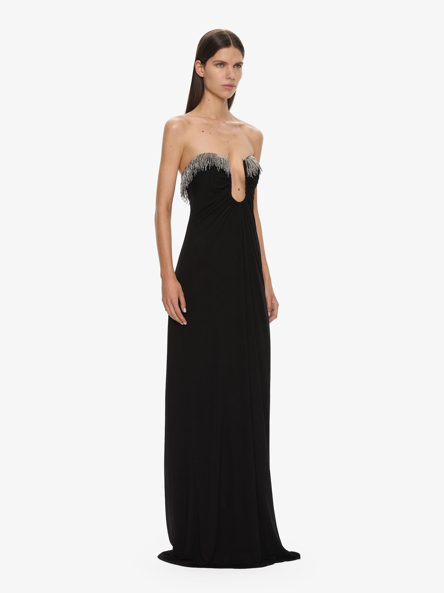 CHRISTOPHER ESBER Arced Palm Strapless Fringe Dress (Black)