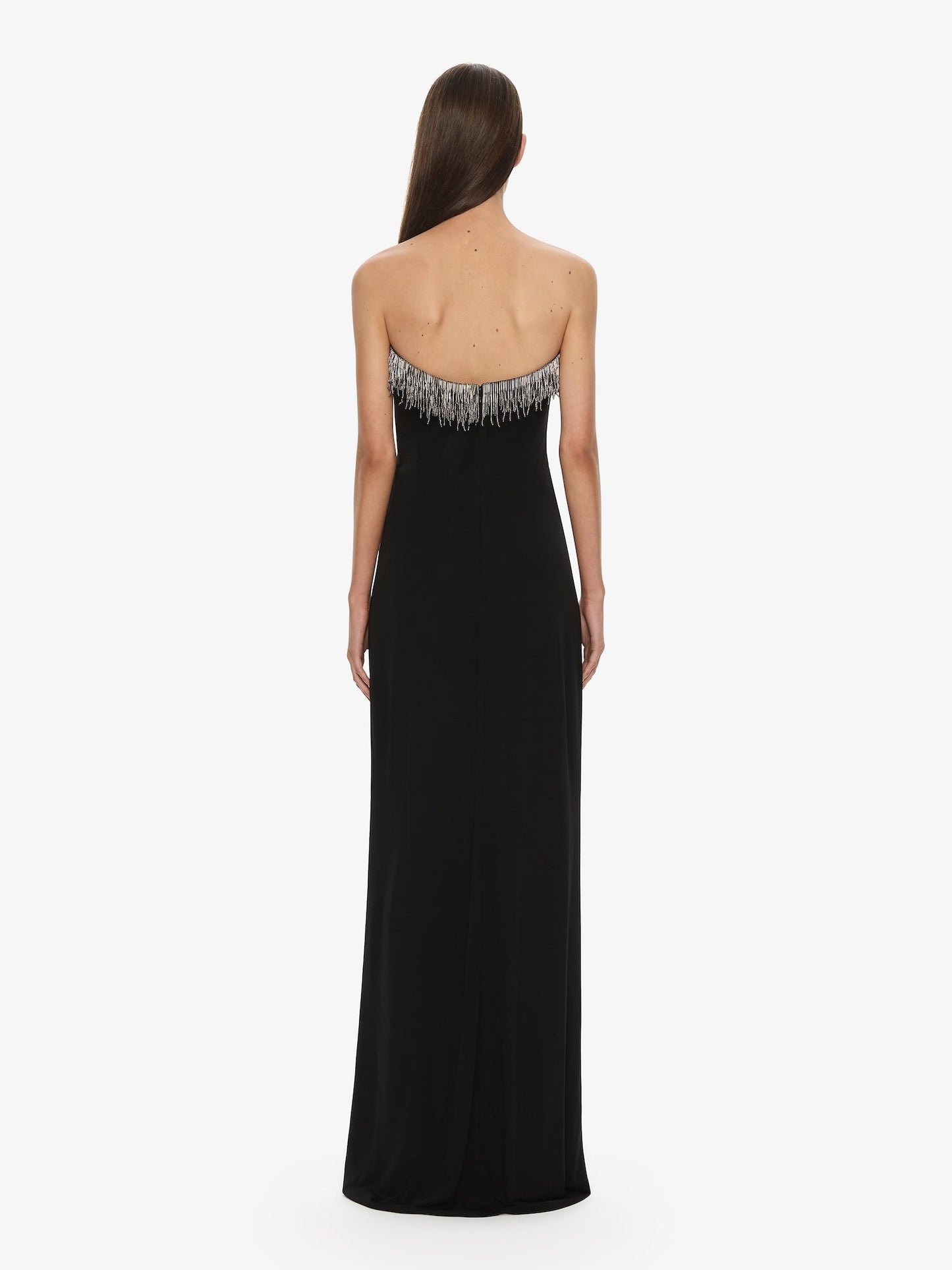 CHRISTOPHER ESBER Arced Palm Strapless Fringe Dress (Black)