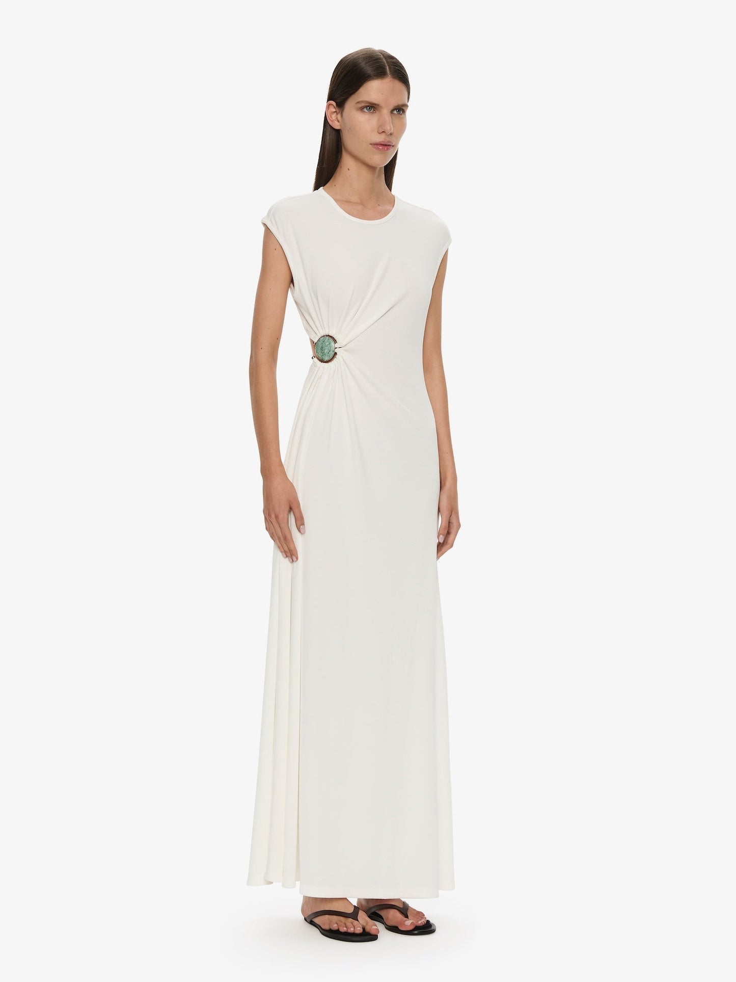 CHRISTOPHER ESBER Mineral Stone Ruched Tank Dress (White)