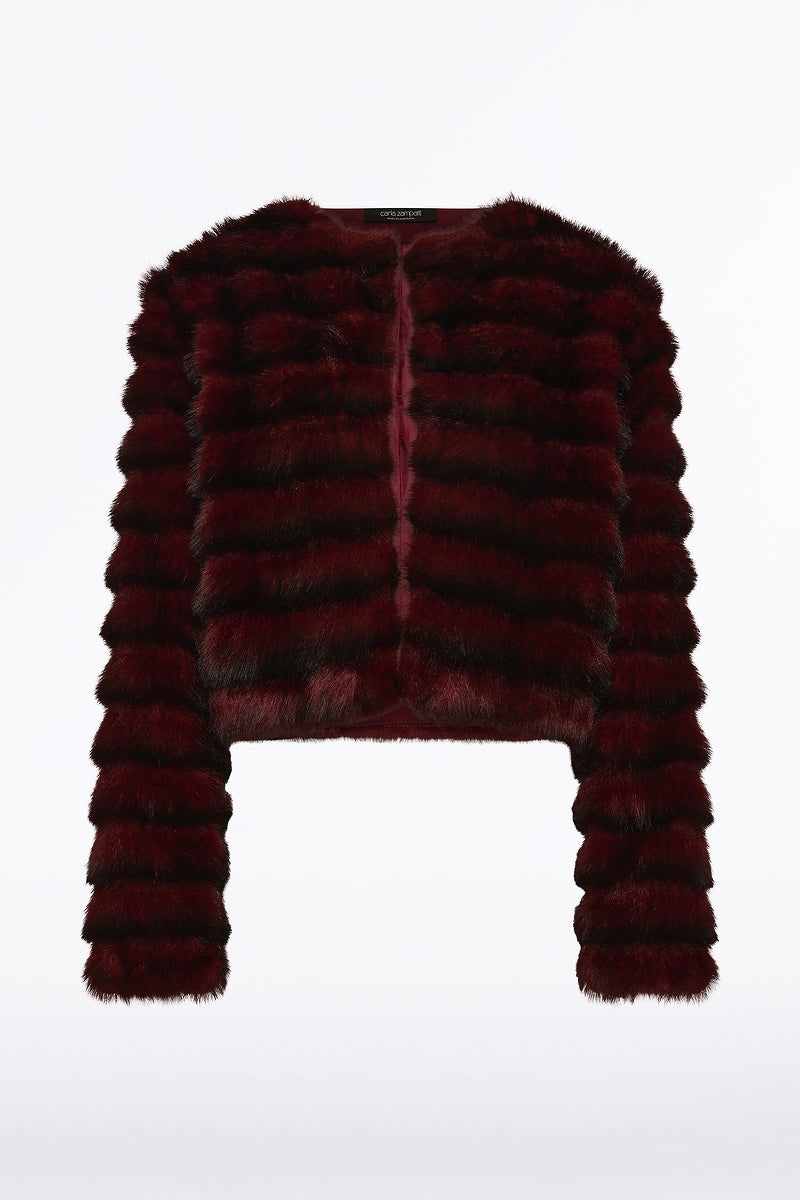 Carla Zampatti Bordeaux Cropped Fur Jacket (Red)