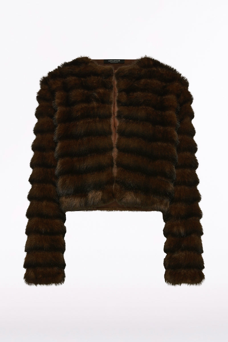 Carla Zampatti Mocha Cropped Fur Jacket (Brown)