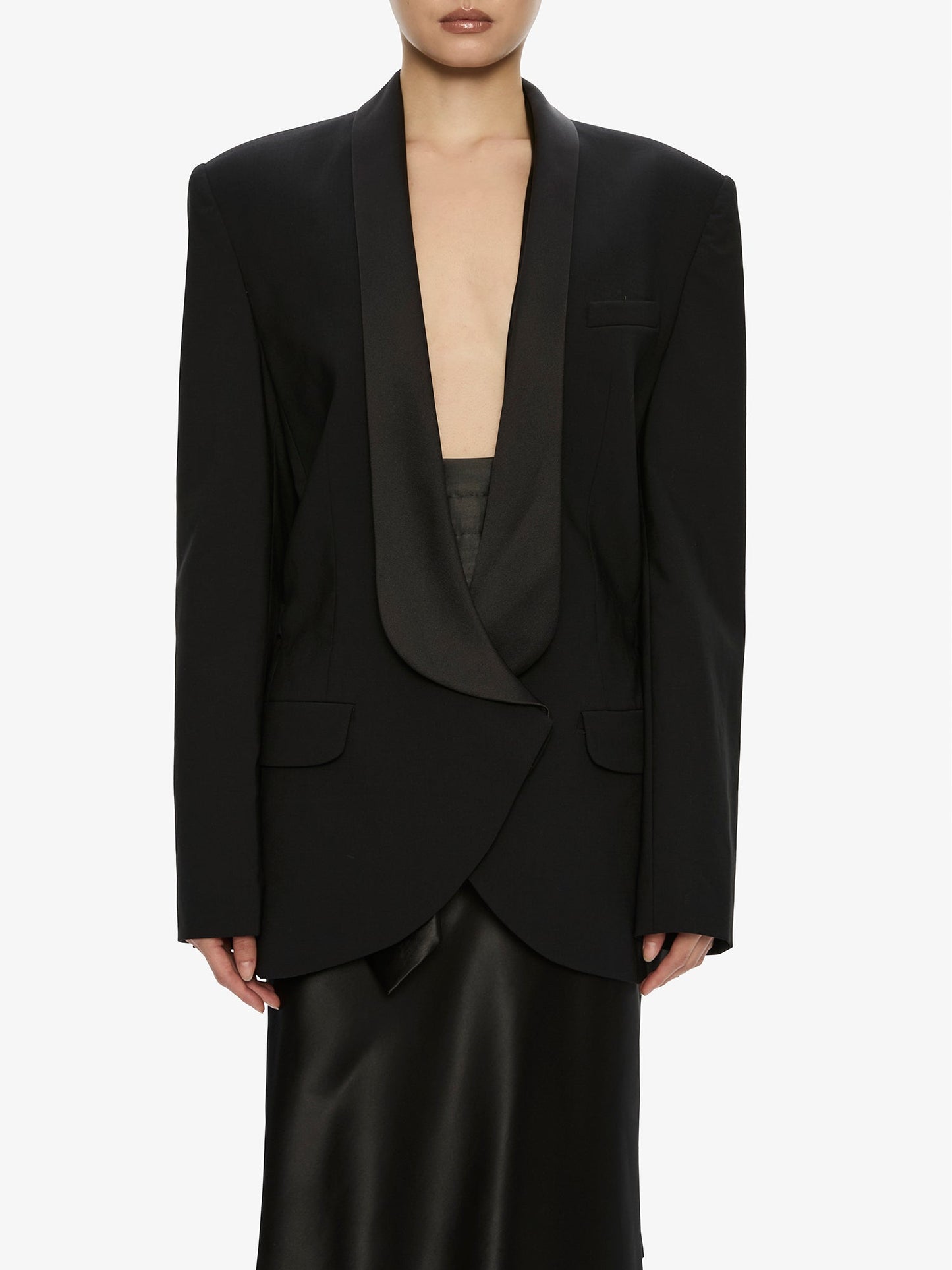 CHRISTOPHER ESBER Tuxedo Contrast Wool Blazer (Black)