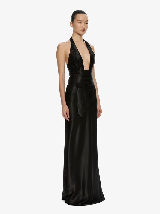 CHRISTOPHER ESBER Reyer Satin Tie Gown (Black)