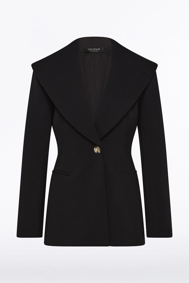 Carla Zampatti Ponte Wide Shawl Collar Jacket (Black)