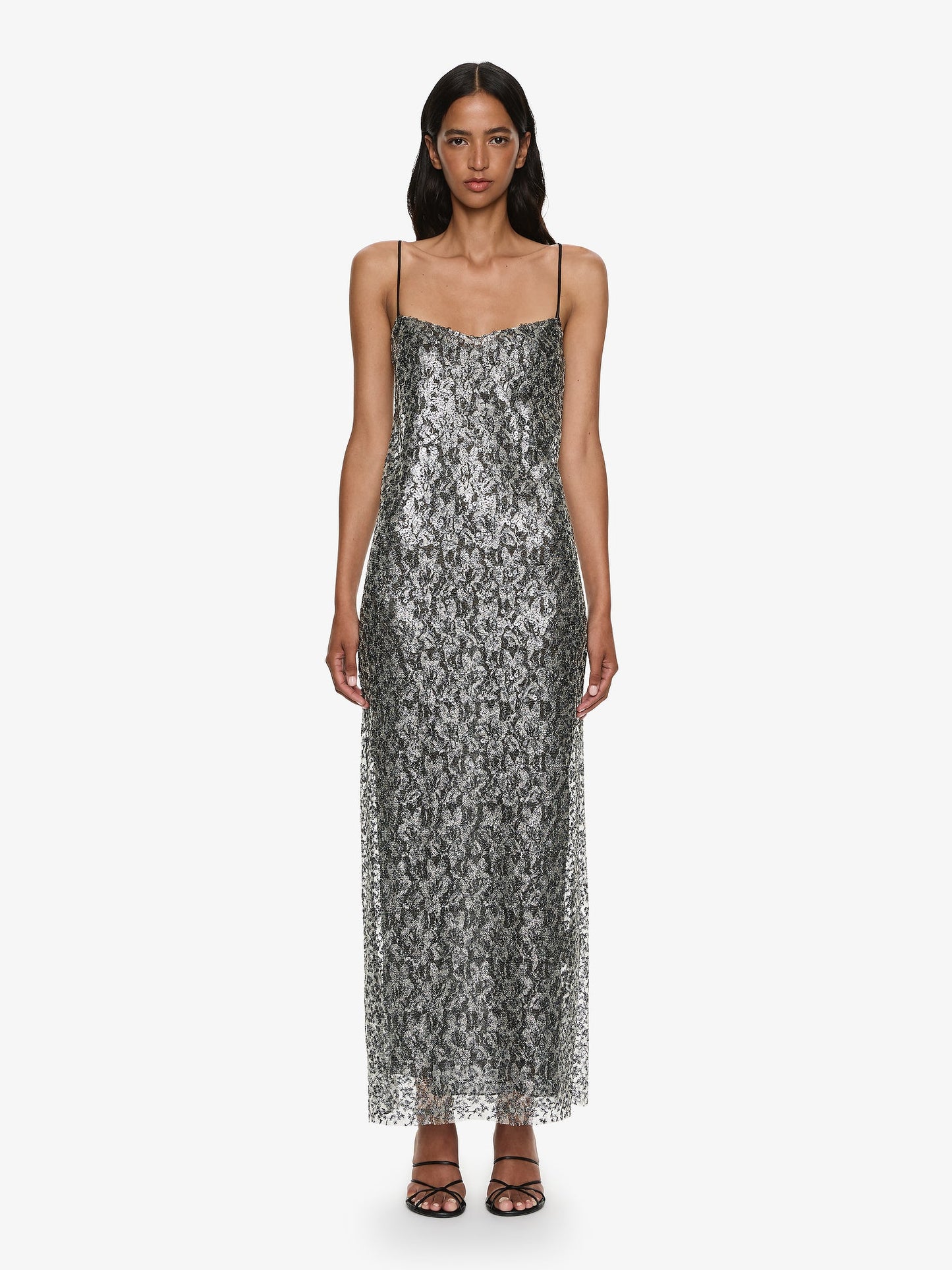 Image of Dresses. Productname: CHRISTOPHER ESBER Sequinned Lace Cami Dress in Silver colour by brand - CHRISTOPHER ESBER