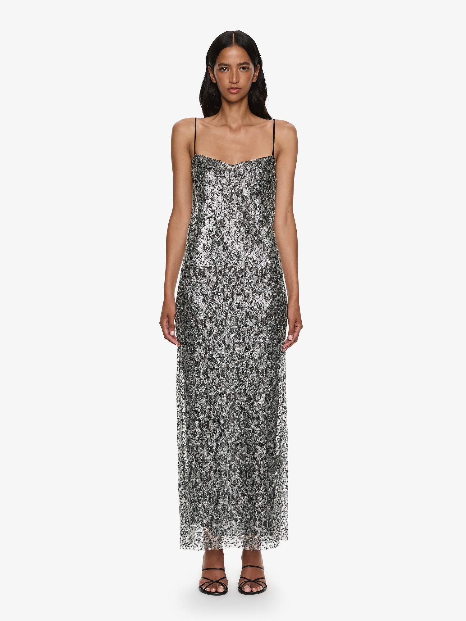 Image of Dresses. Productname: CHRISTOPHER ESBER Sequinned Lace Cami Dress in Silver colour by brand - CHRISTOPHER ESBER
