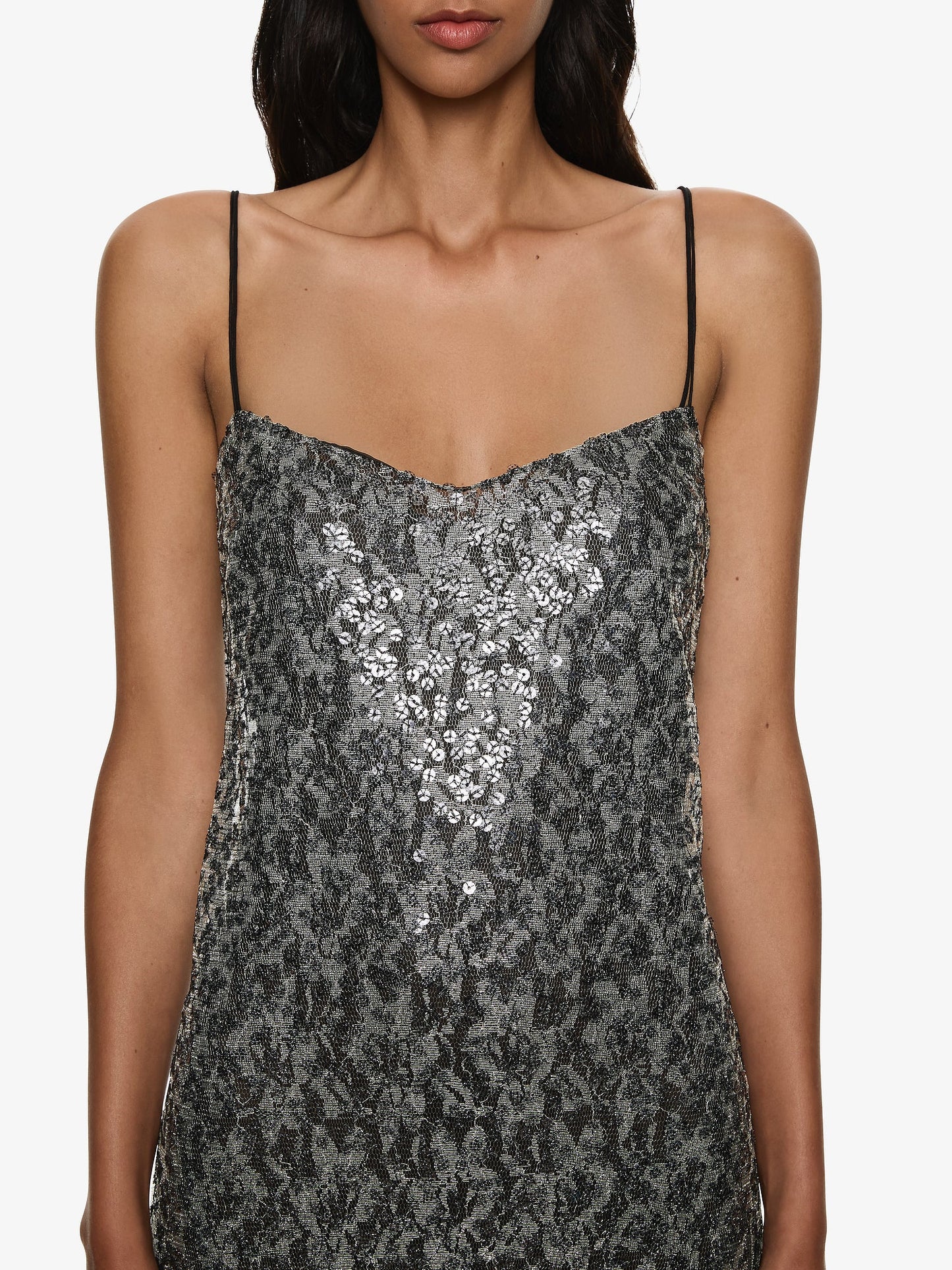 CHRISTOPHER ESBER Sequinned Lace Cami Dress (Silver)