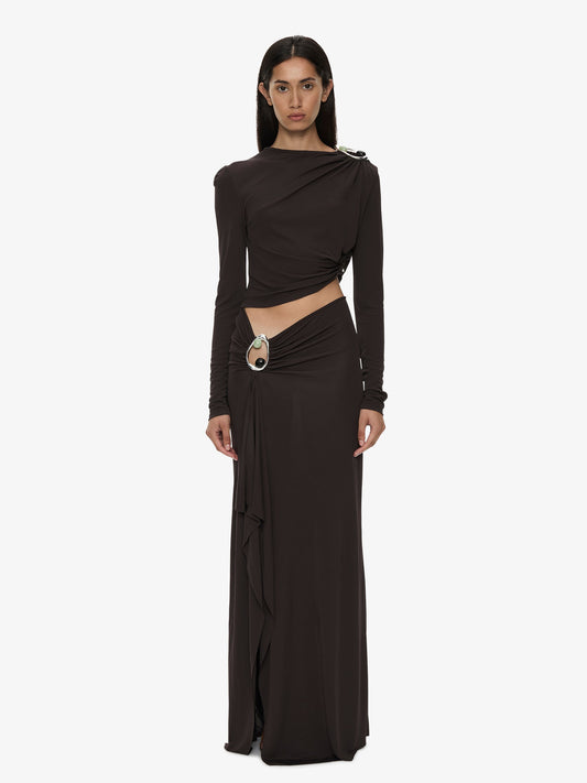 CHRISTOPHER ESBER Orica Crystal Ruched Long Sleeve Top (Molasses)