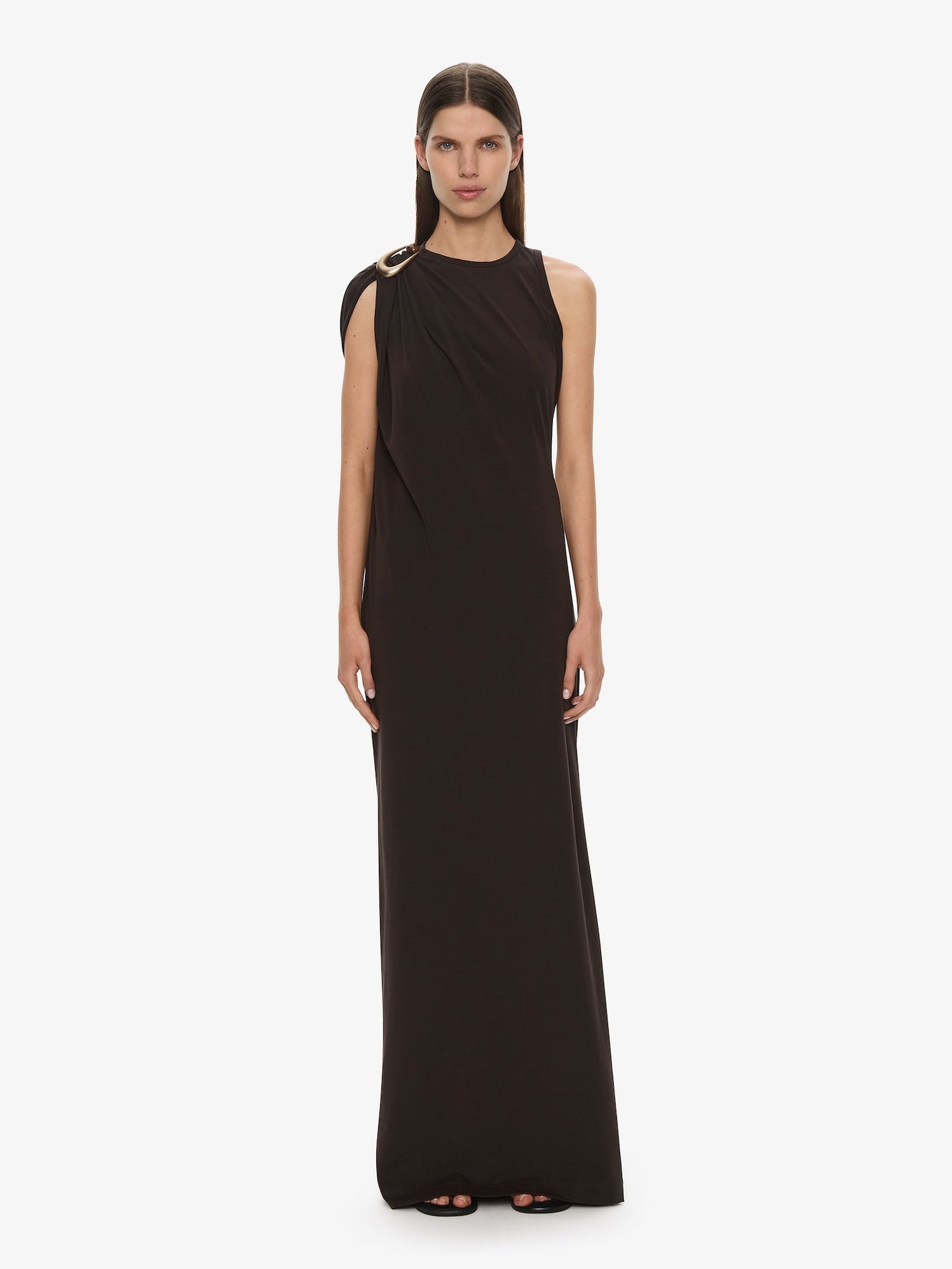 Image of Dresses. Productname: CHRISTOPHER ESBER Stone Pin Column Tee Dress in Espresso colour by brand - CHRISTOPHER ESBER