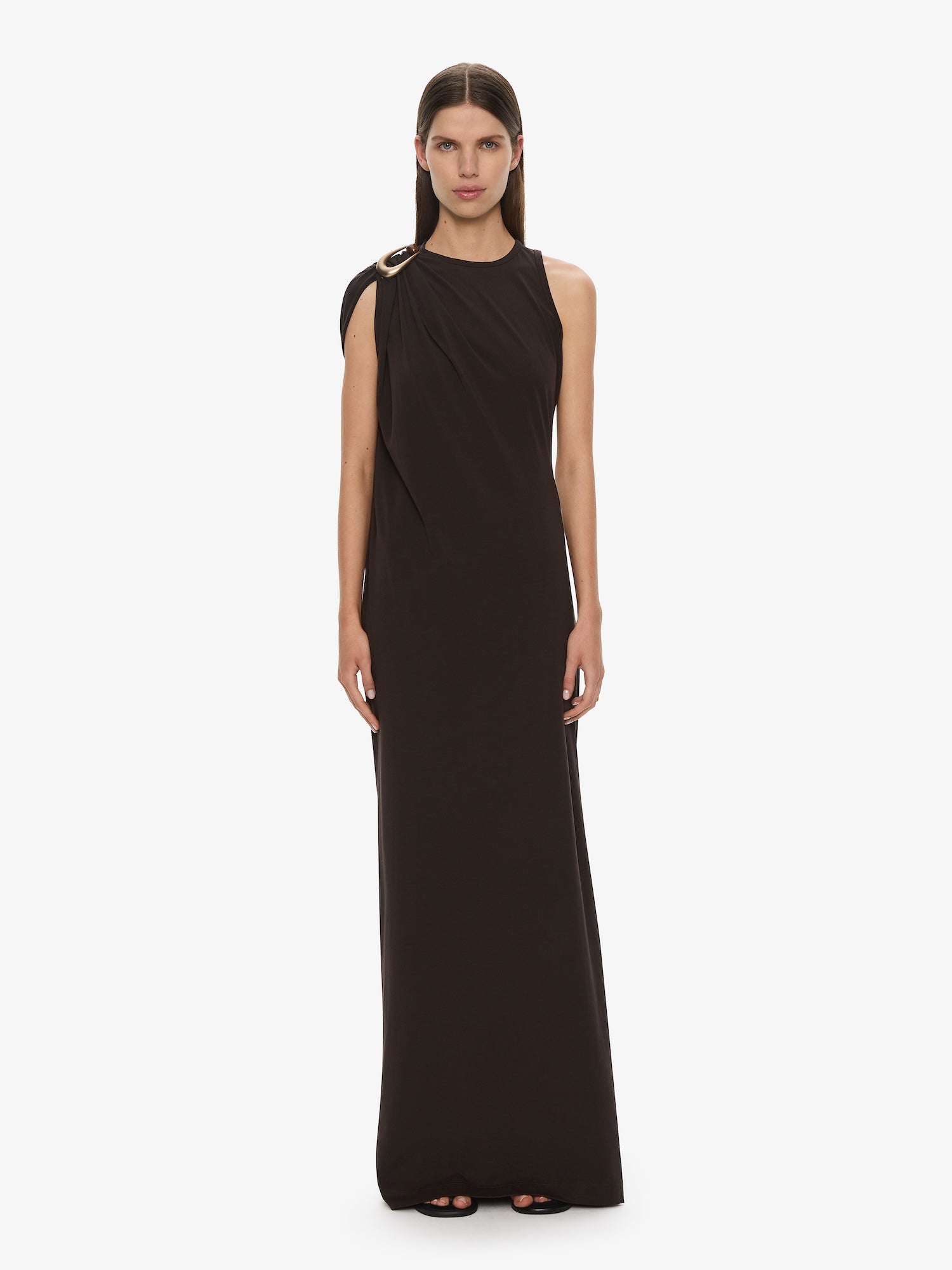 Image of Dresses. Productname: CHRISTOPHER ESBER Stone Pin Column Tee Dress in Espresso colour by brand - CHRISTOPHER ESBER
