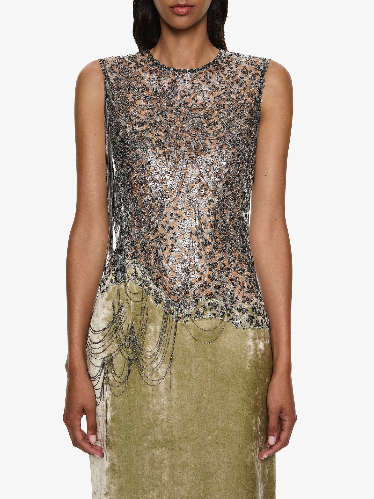 CHRISTOPHER ESBER Swept Chain Lace Column Gown (Velvet)