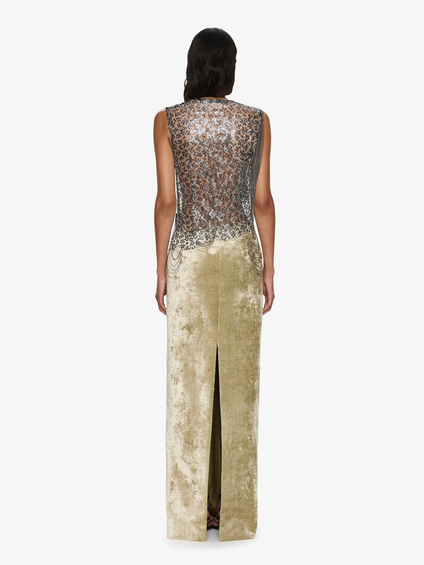 CHRISTOPHER ESBER Swept Chain Lace Column Gown (Velvet)