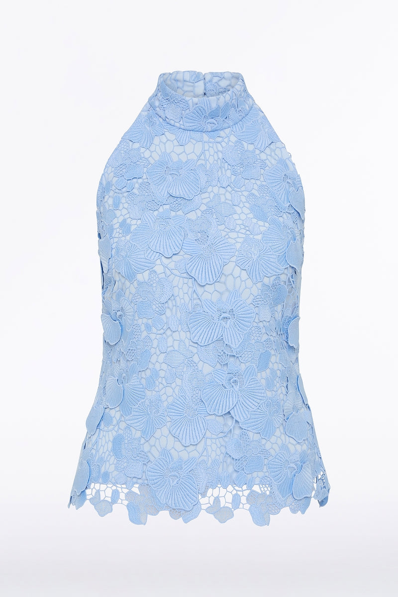 Carla Zampatti Celeste 3D Lace Halter Top (Blue)