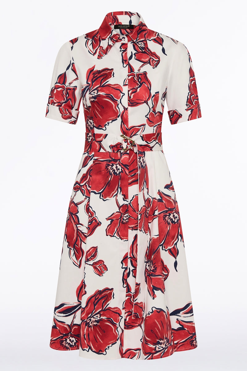 Carla Zampatti Crimson Bouquet Sateen Shirt Dress (Red)