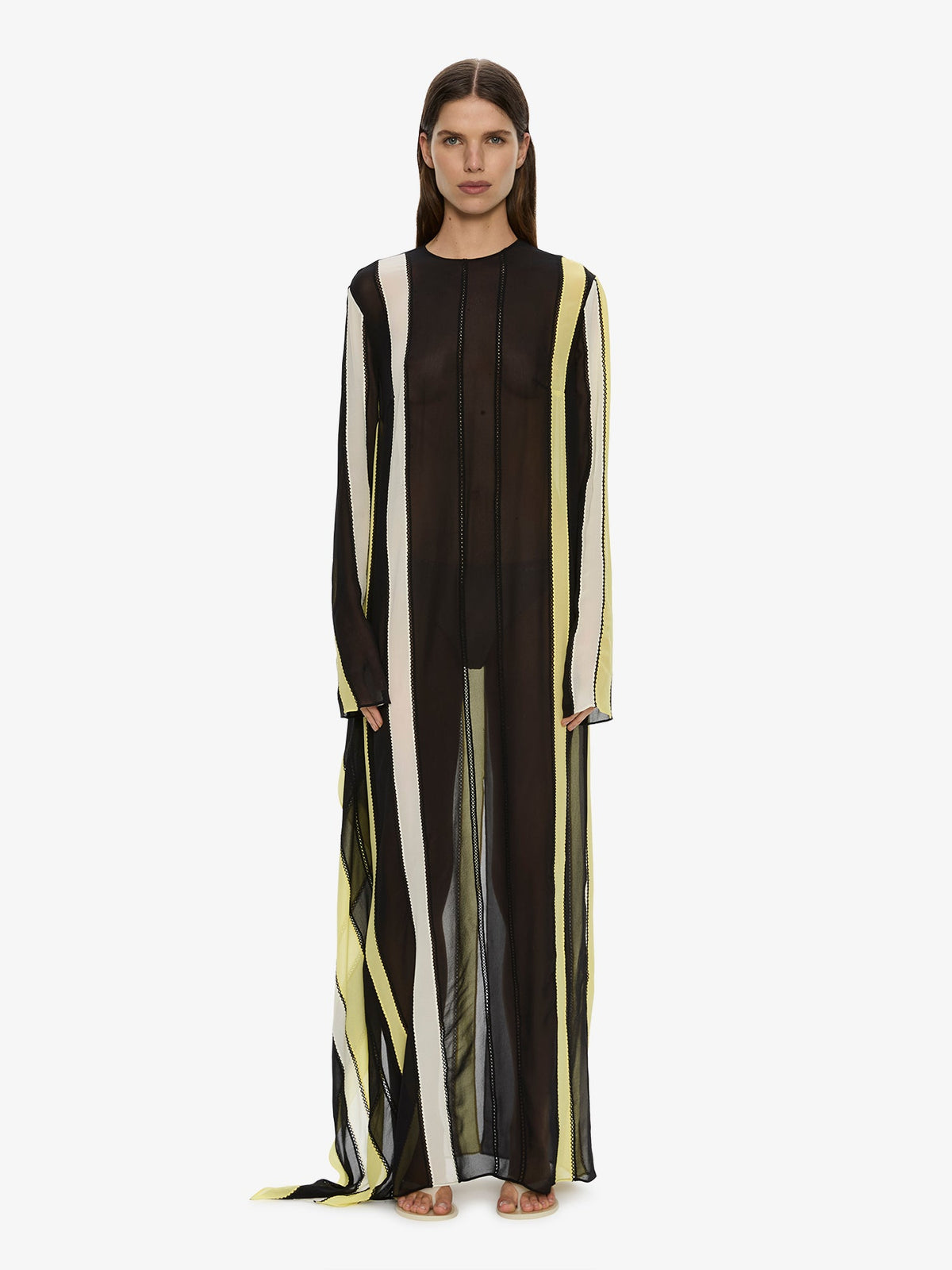 Image of Dresses. Product name - Vin Panelled Picot Silk Long Sleeve Dress in Black colour by brand - CHRISTOPHER ESBER