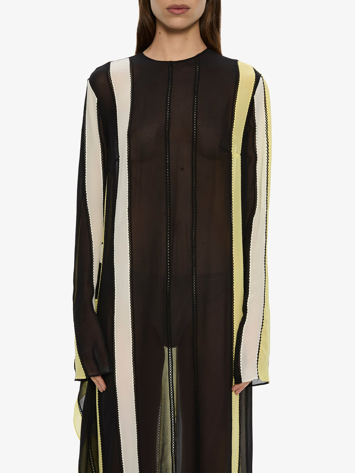 CHRISTOPHER ESBER Vin Panelled Picot Silk Long Sleeve Dress (Black)