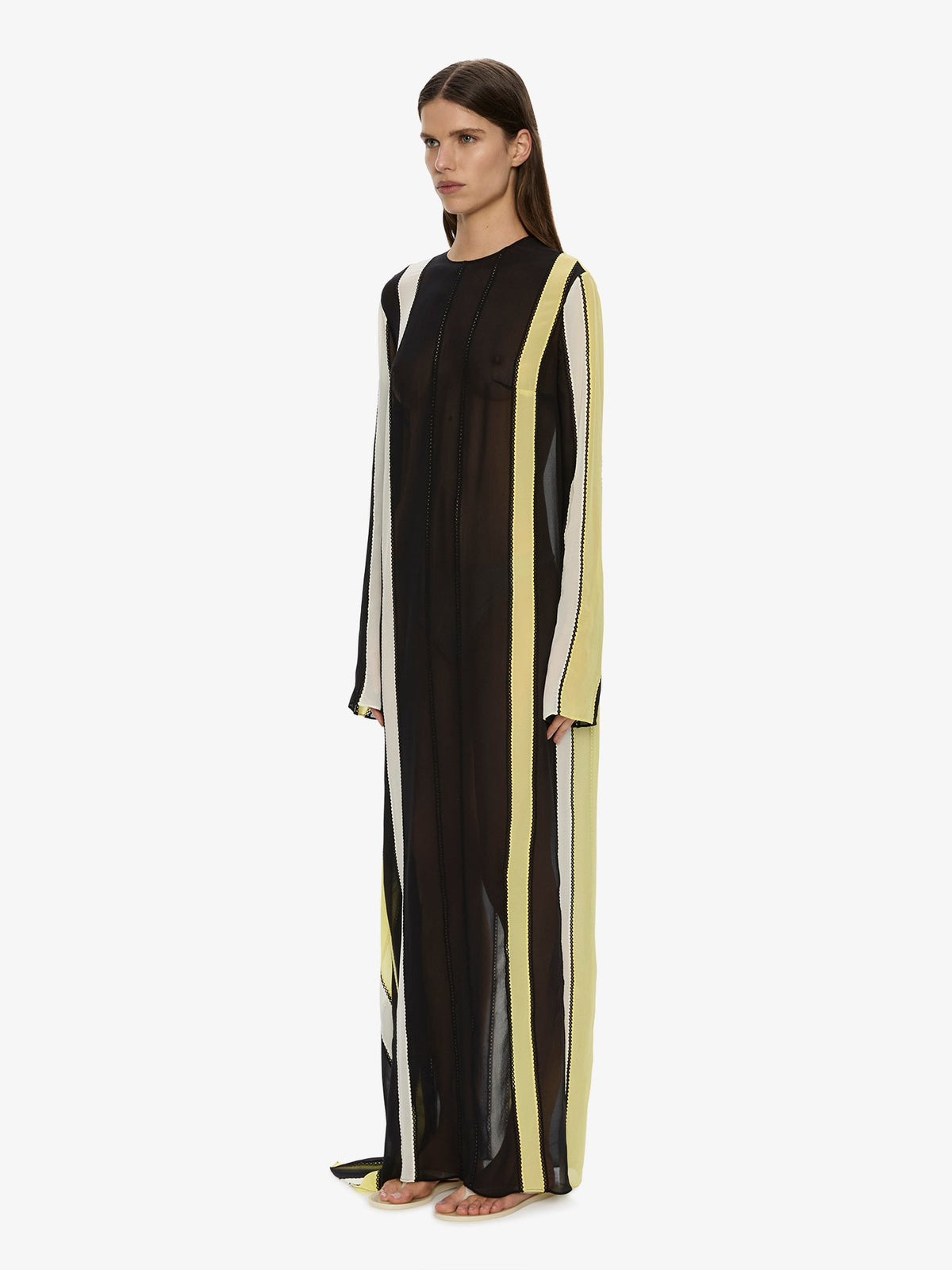 CHRISTOPHER ESBER Vin Panelled Picot Silk Long Sleeve Dress (Black)
