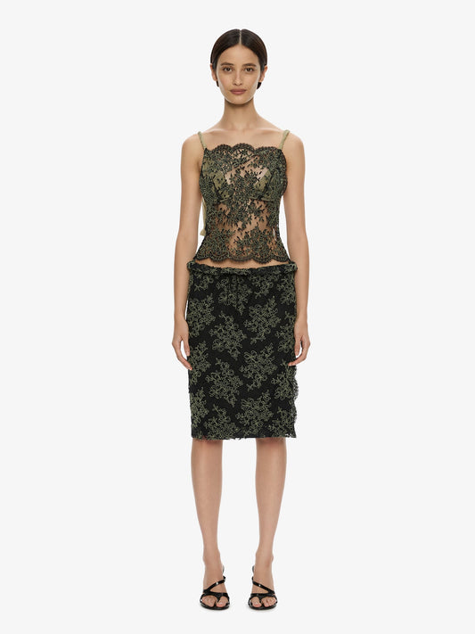 CHRISTOPHER ESBER Aluna Lace Draped Top (Charcoal)