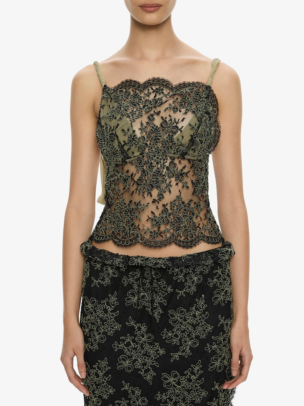 CHRISTOPHER ESBER Aluna Lace Draped Top (Charcoal)