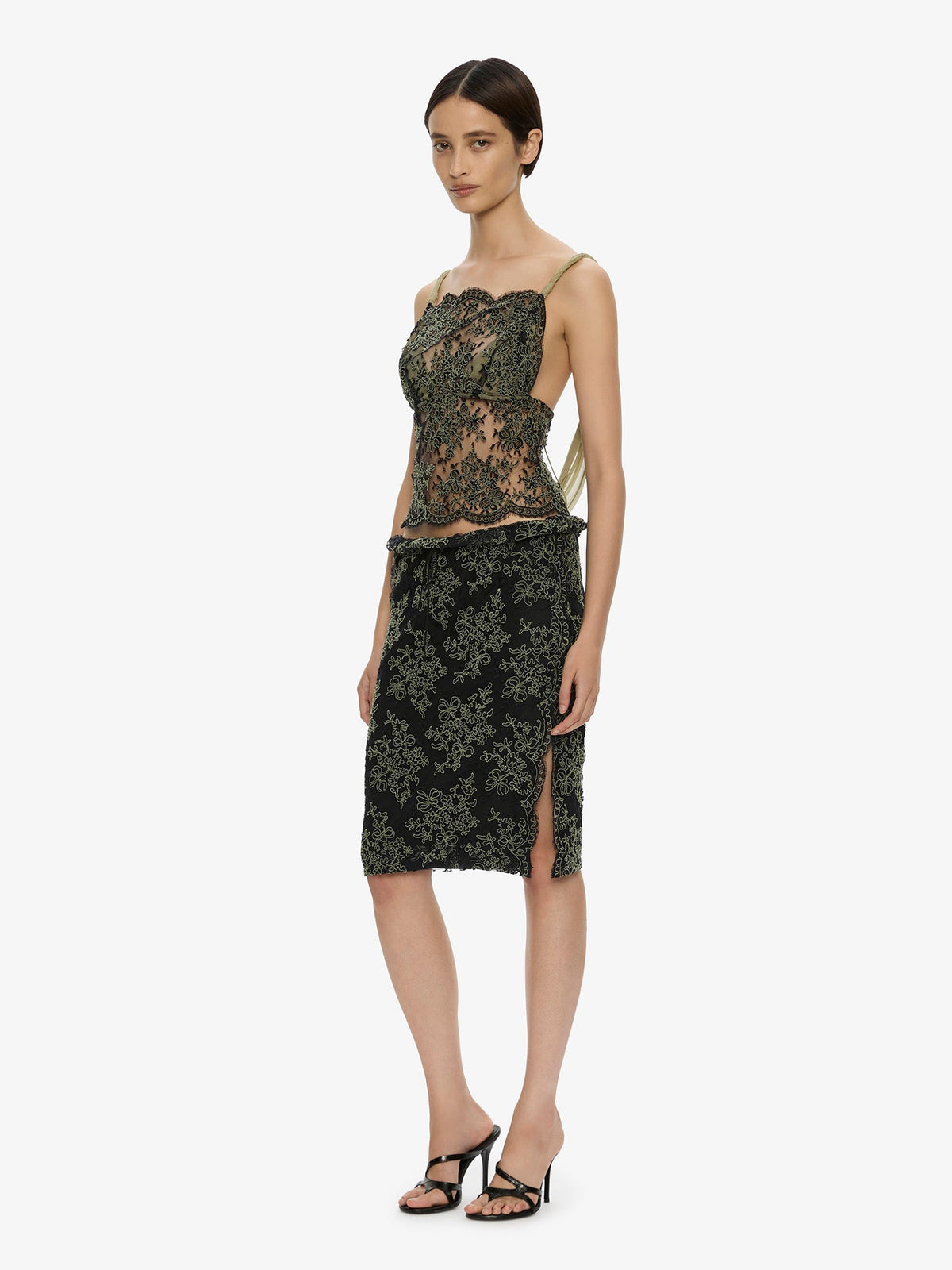 CHRISTOPHER ESBER Aluna Lace Draped Top (Charcoal)