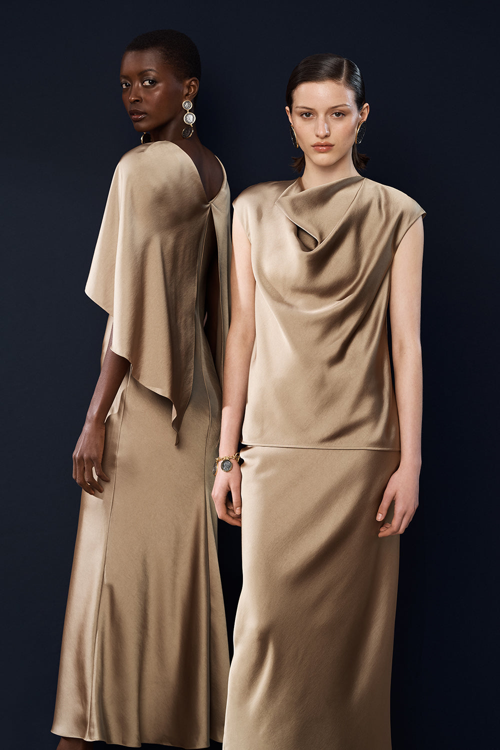 Carla Zampatti Tourmaline Satin Cowl Neck Top (Gold)