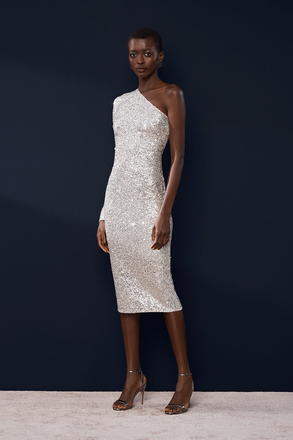 Carla Zampatti Ivory Crushed Sequin Fitted Dress (White)