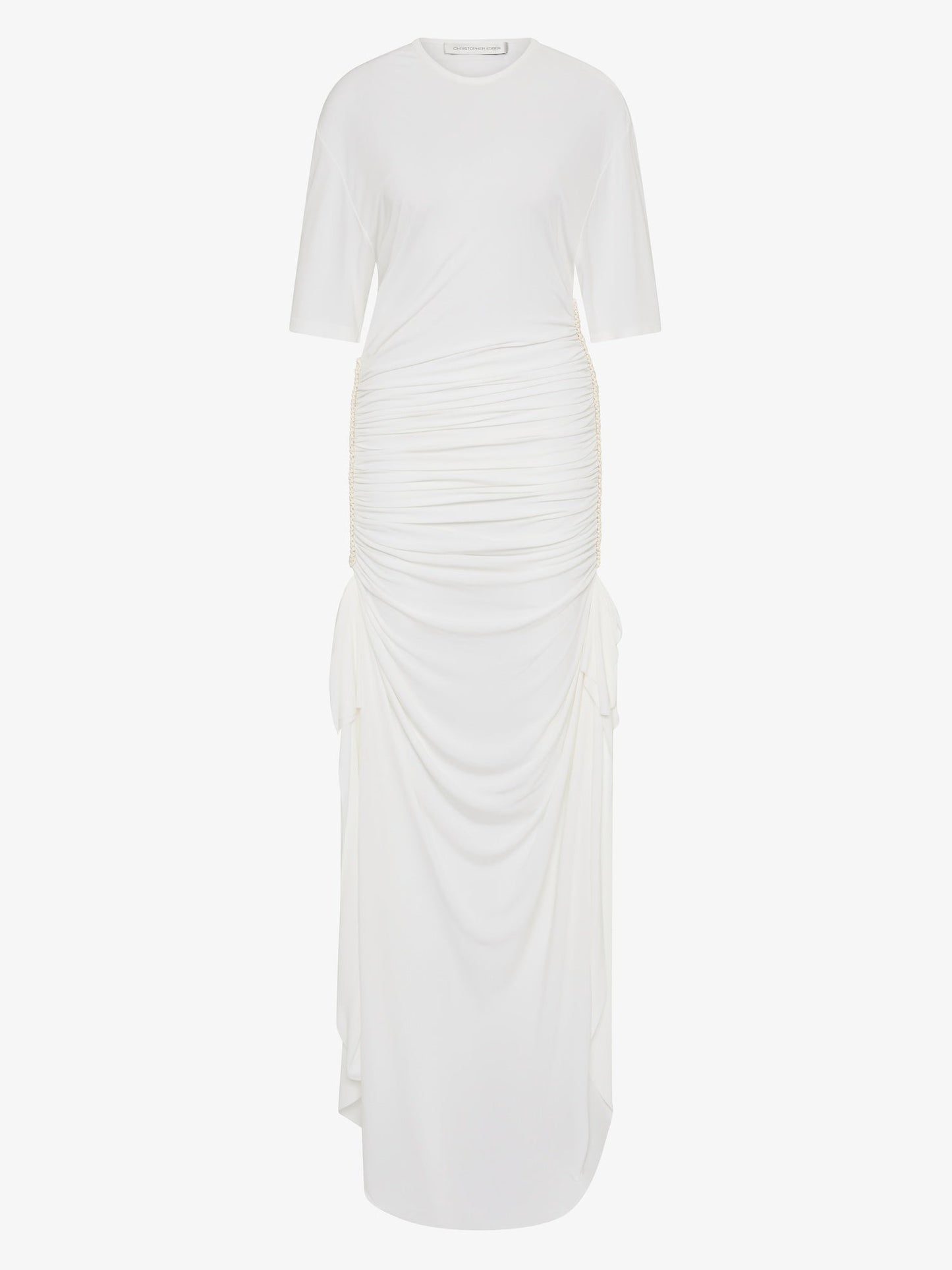CHRISTOPHER ESBER Shibari Jersey Ruche Tee Dress (White)