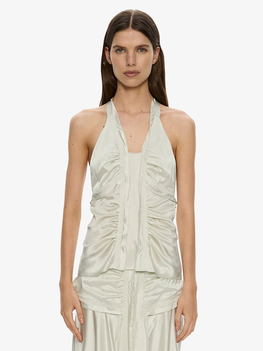 Image of a model wearing Tops. Product name - Invert Silk Gwen Cami in Mint colour by brand - CHRISTOPHER ESBER