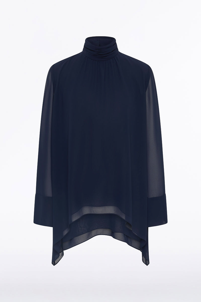 Carla Zampatti Georgette Peaked Hem Top (Navy)