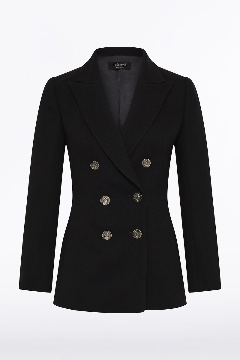 Carla Zampatti Crepe Double-Breasted Jacket (Black)