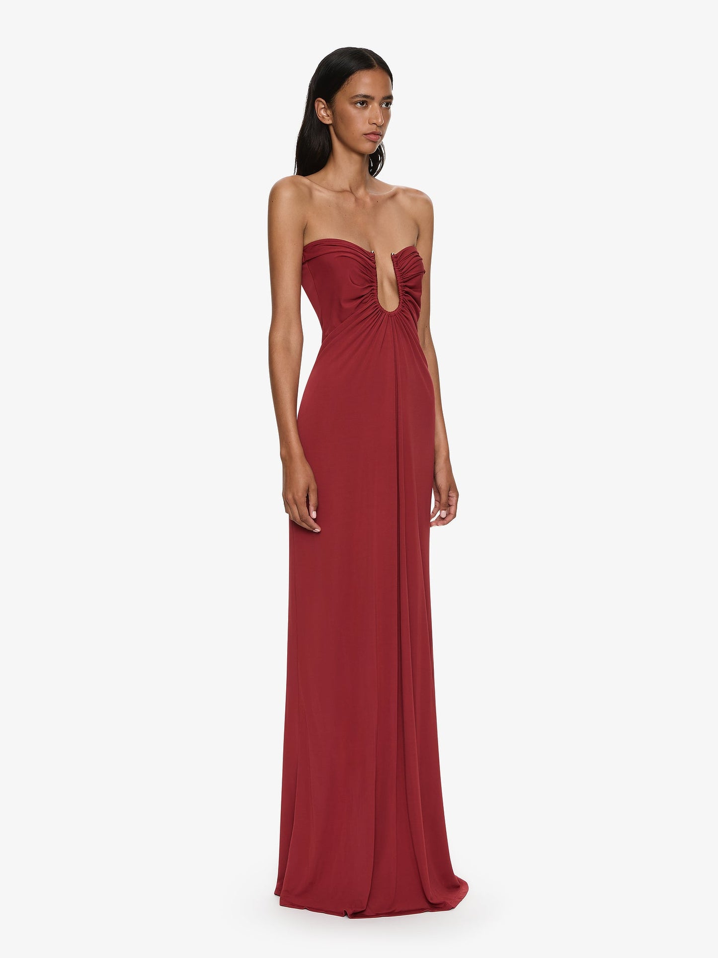 CHRISTOPHER ESBER Arced Palm Strapless Dress (Wine)