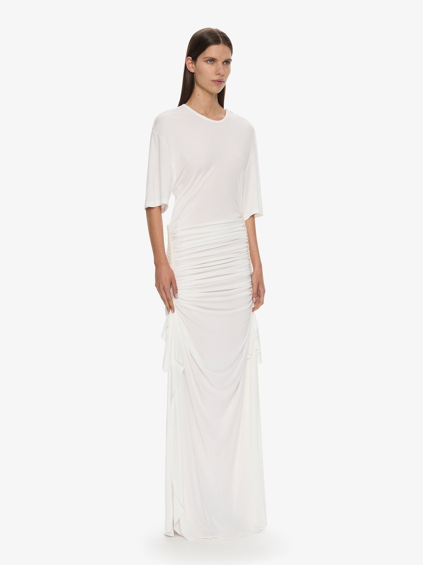 CHRISTOPHER ESBER Shibari Jersey Ruche Tee Dress (White)