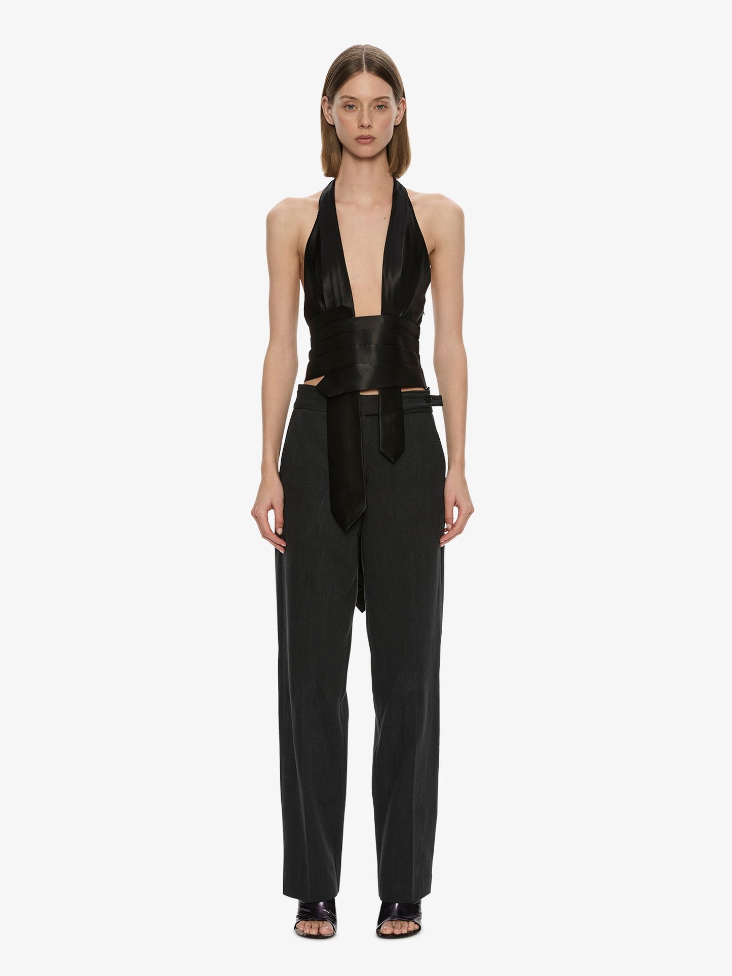 CHRISTOPHER ESBER Reyer Satin Tie Top (Black)
