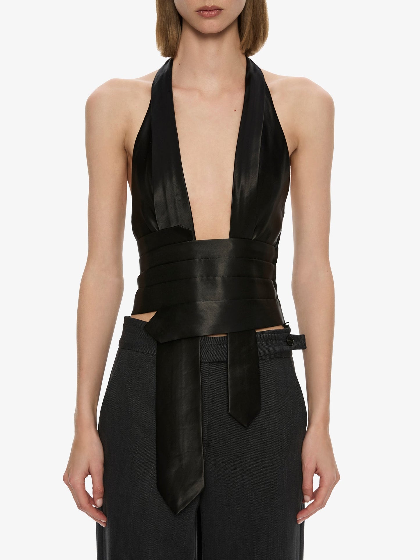 CHRISTOPHER ESBER Reyer Satin Tie Top (Black)