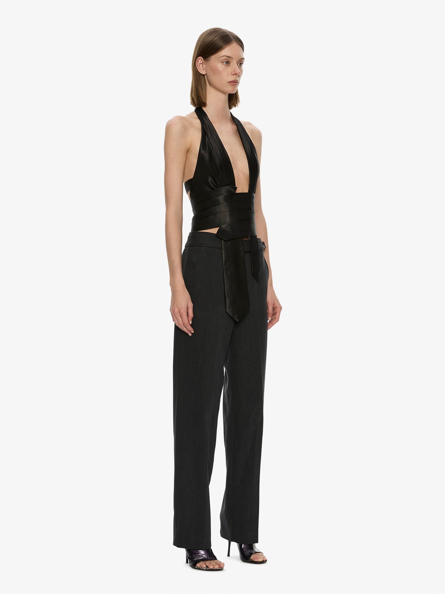 CHRISTOPHER ESBER Reyer Satin Tie Top (Black)