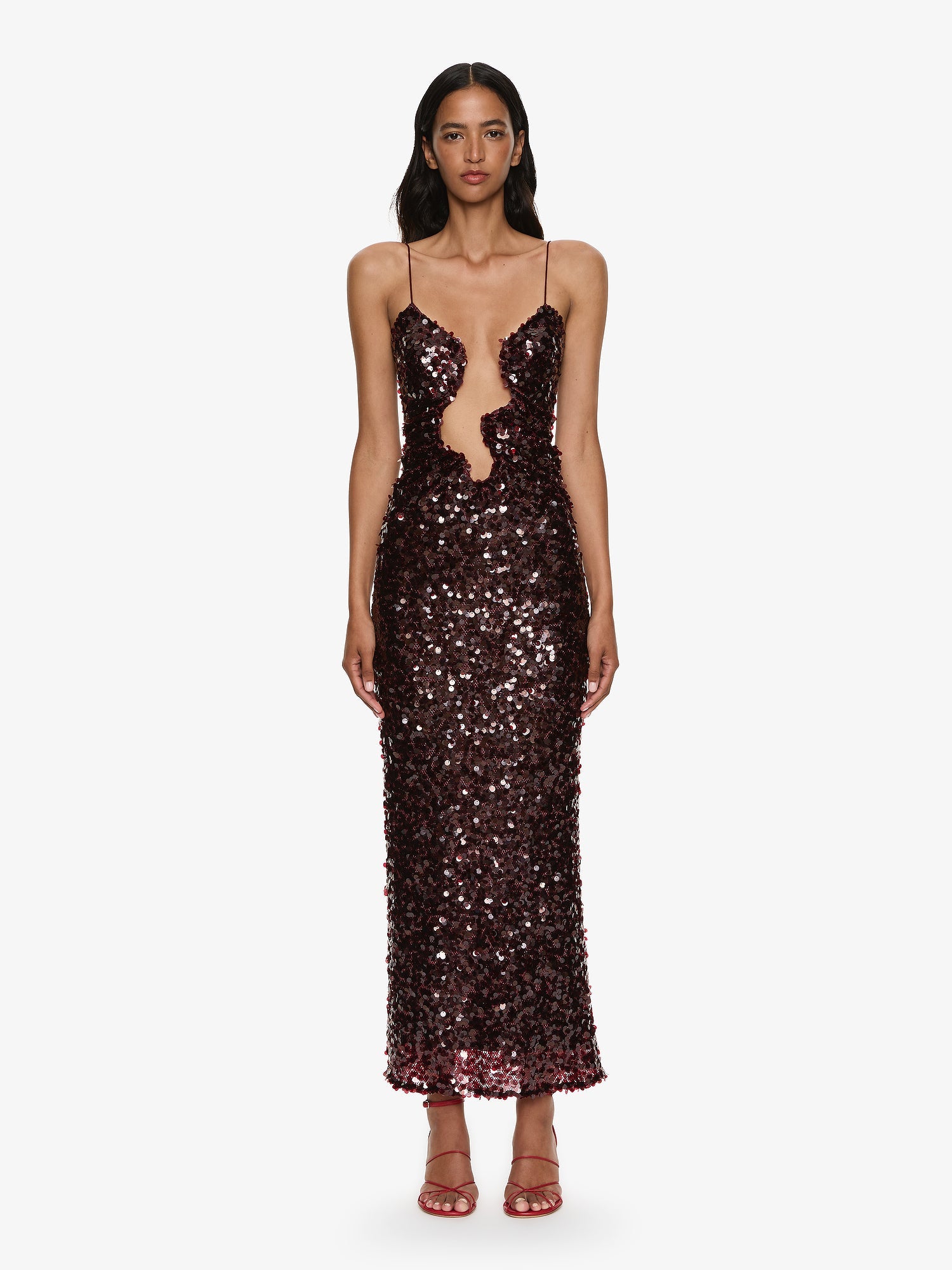 Image of Dresses. Productname: CHRISTOPHER ESBER Opaline Salacia Column Dress in Maroon colour by brand - CHRISTOPHER ESBER