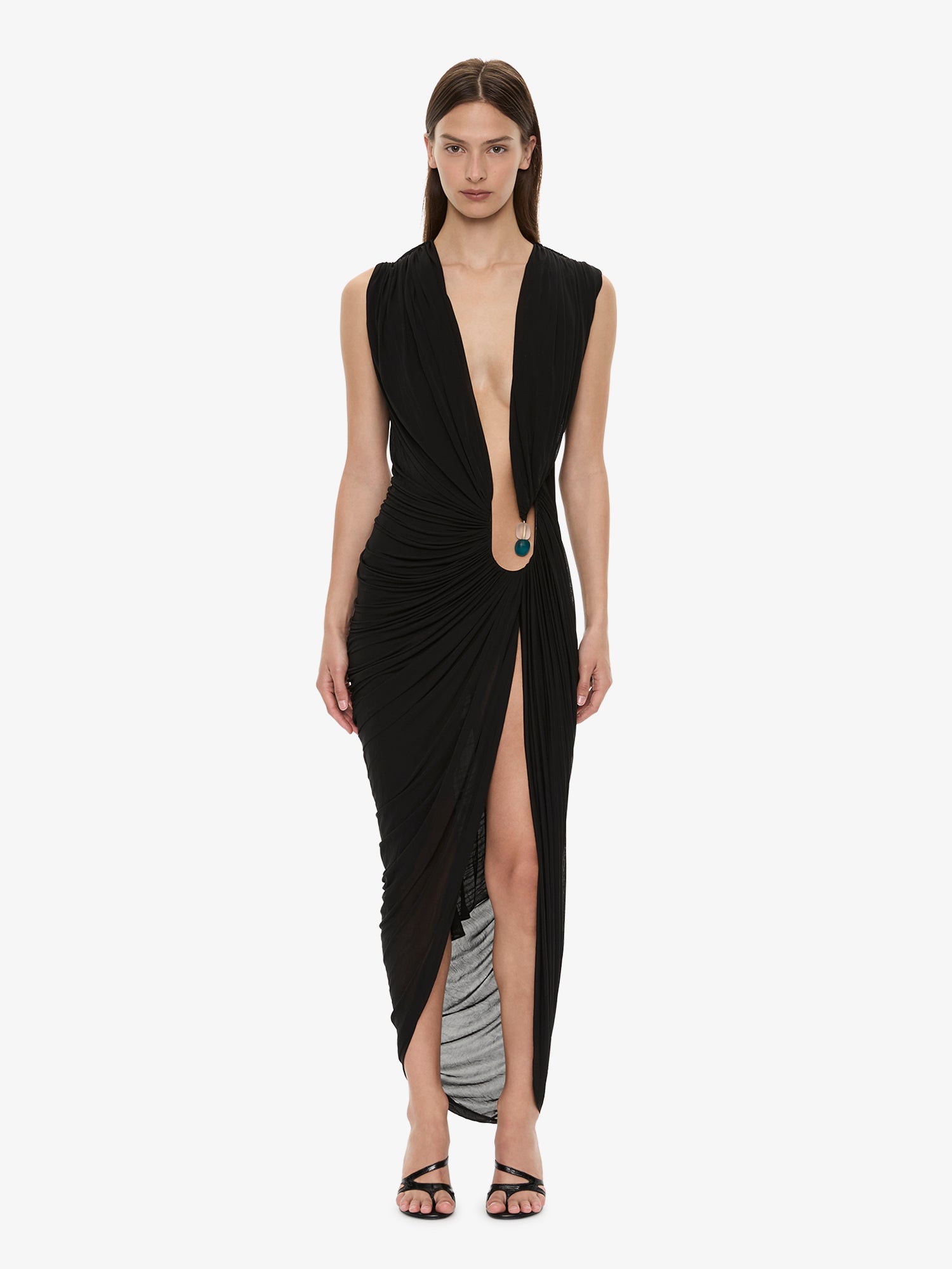 Image of Dresses. Product name - Ripple Crystal Plunge Dress in Black colour by brand - CHRISTOPHER ESBER