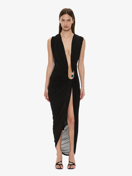 Image of Dresses. Product name - Ripple Crystal Plunge Dress in Black colour by brand - CHRISTOPHER ESBER