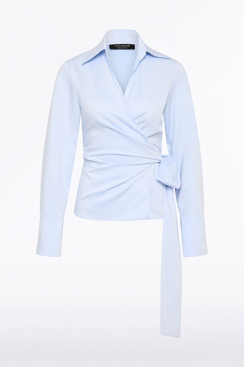 Carla Zampatti Chambray Wrap Top (Blue)