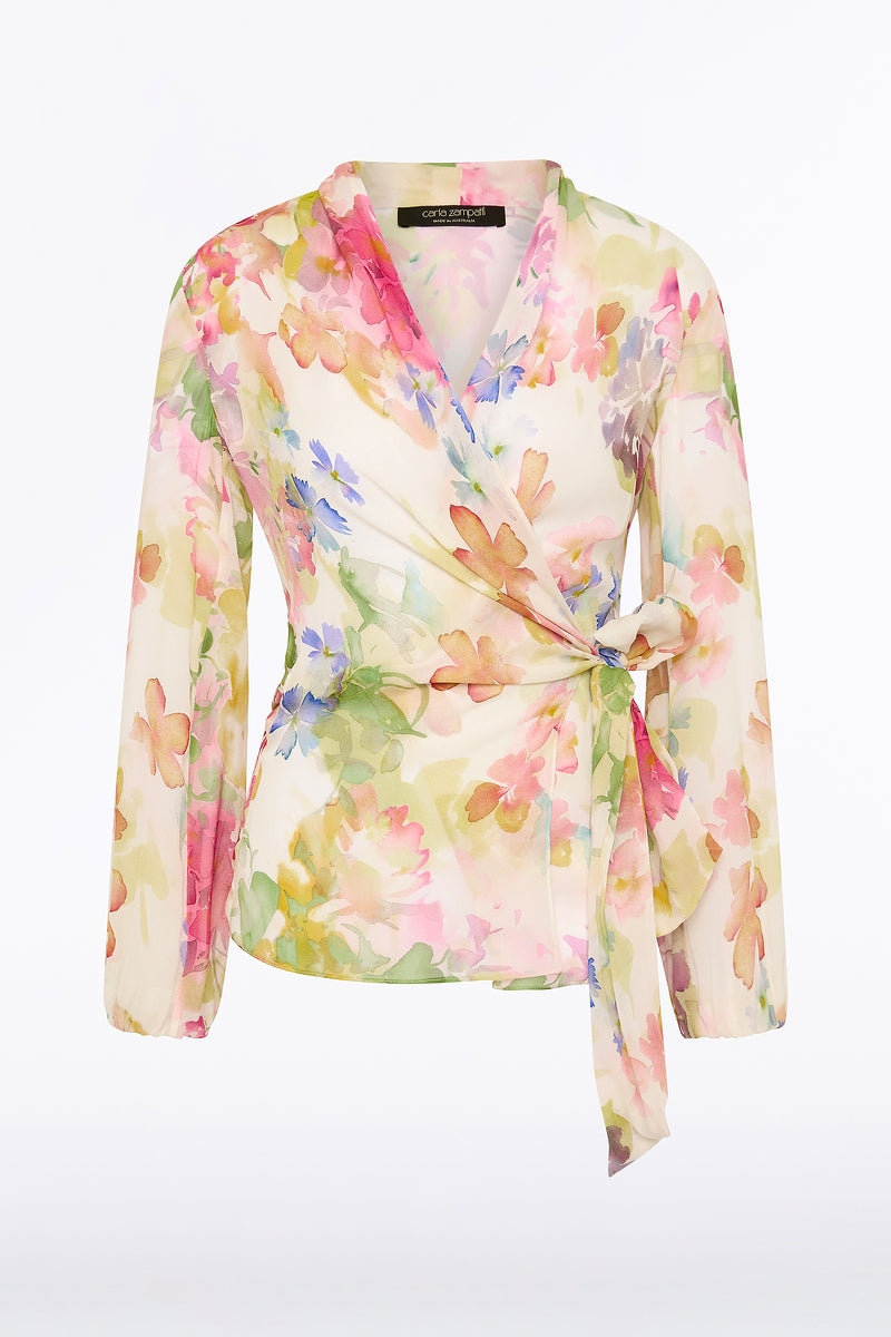 Carla Zampatti Etherea Bloom Wrap Top (Multi-Colour)