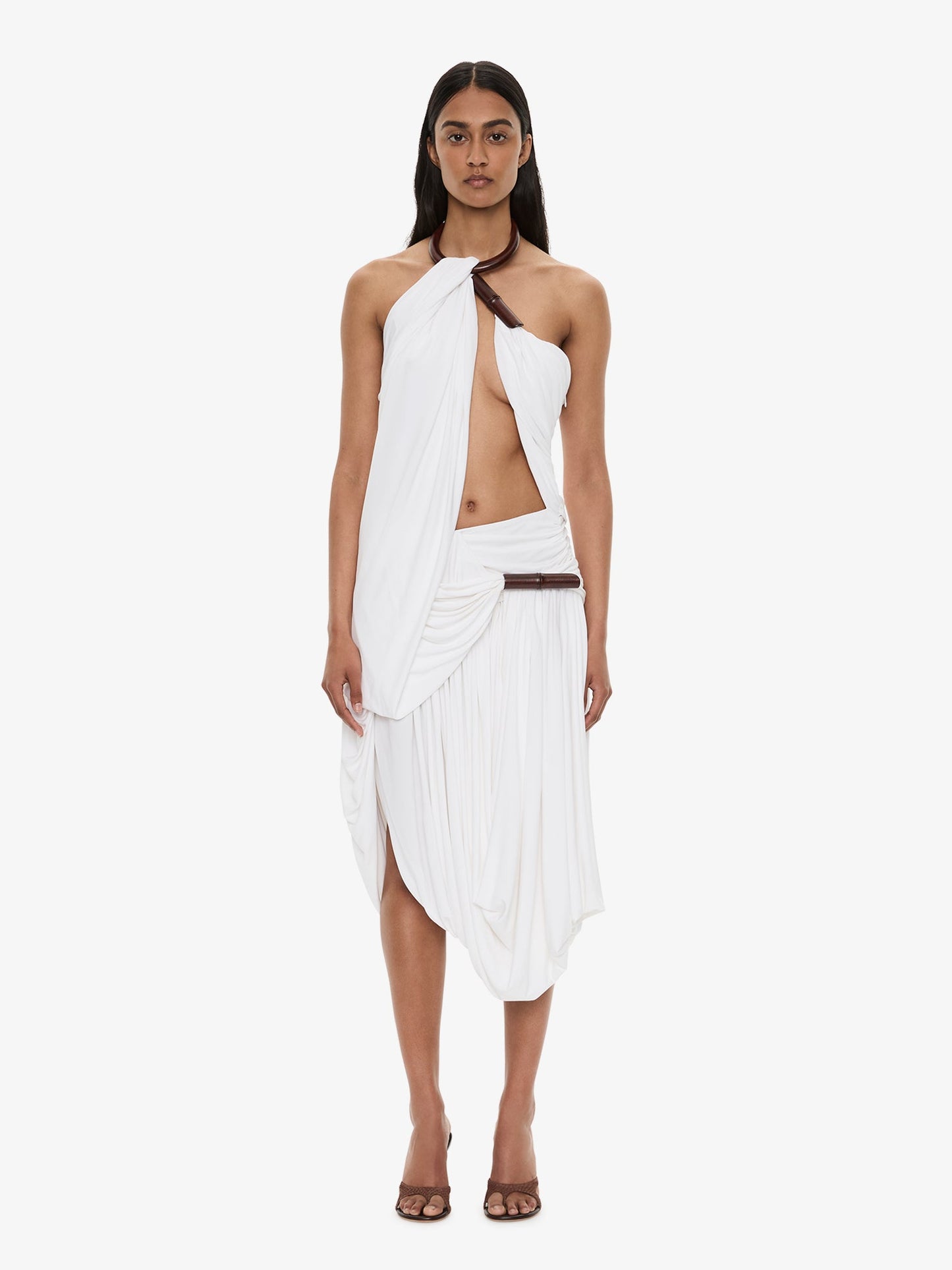 Image of Dresses. Product name - Chime Necklace Drape Dress in White colour by brand - CHRISTOPHER ESBER