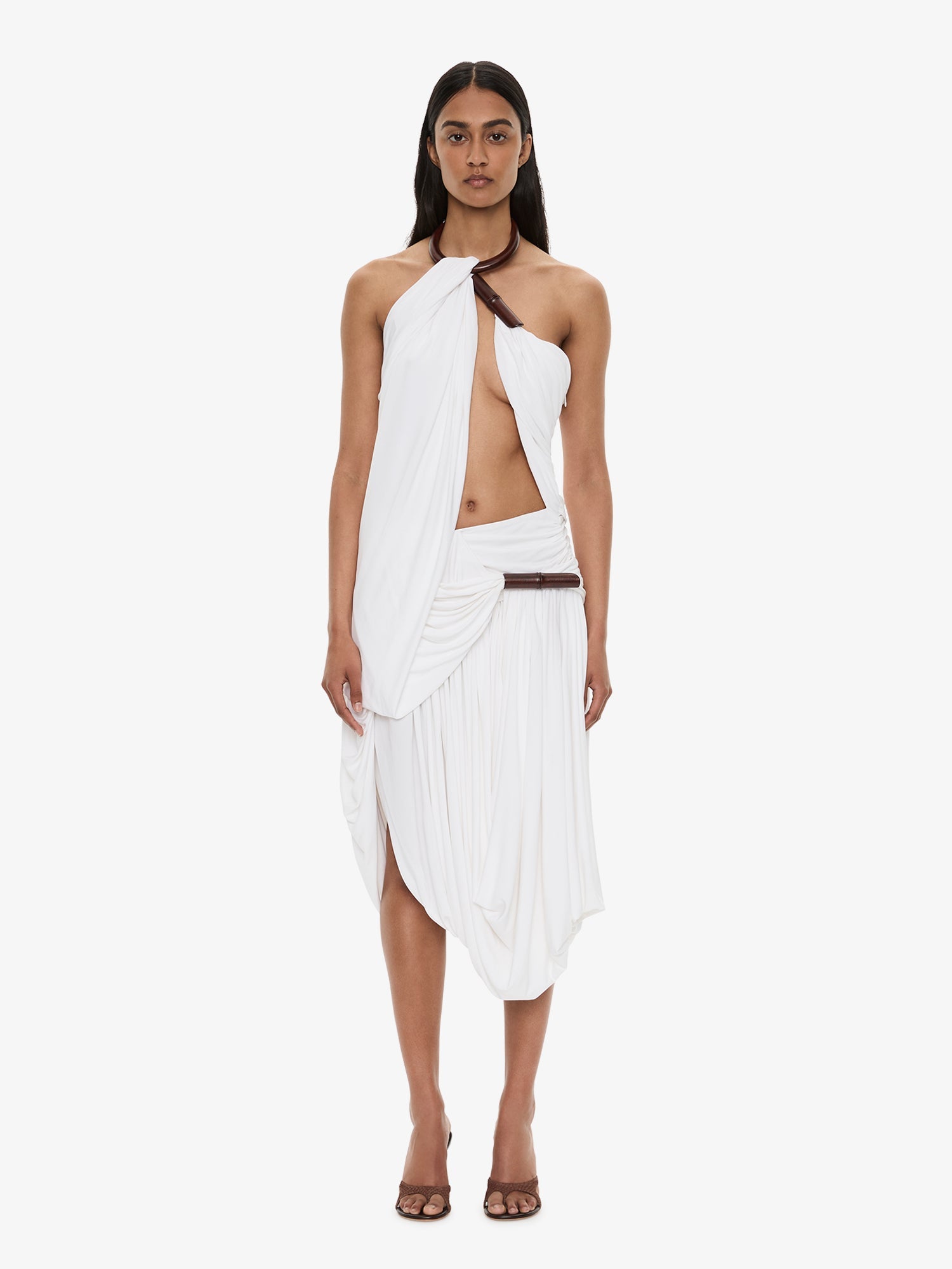 Image of Dresses. Product name - Chime Necklace Drape Dress in White colour by brand - CHRISTOPHER ESBER