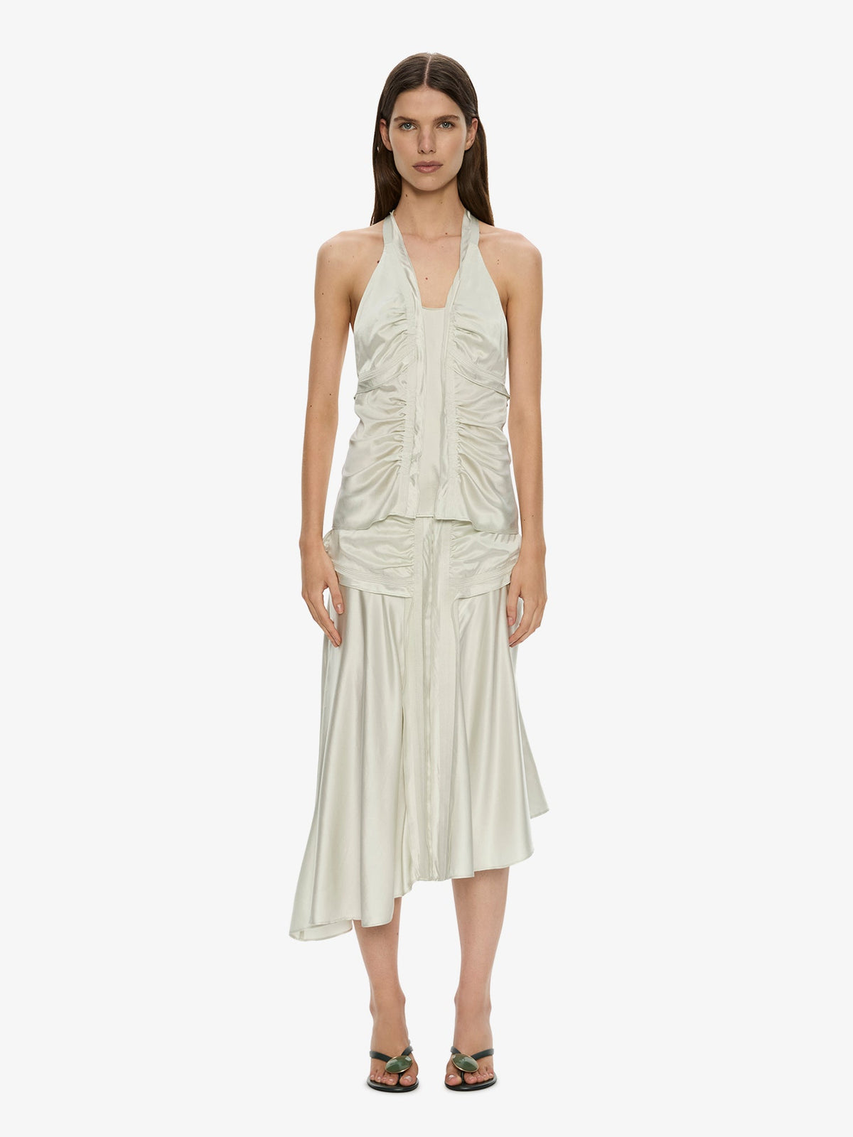 Image of a model wearing Skirts. Product name - Invert Silk Gwen Skirt in Mint colour by brand - CHRISTOPHER ESBER