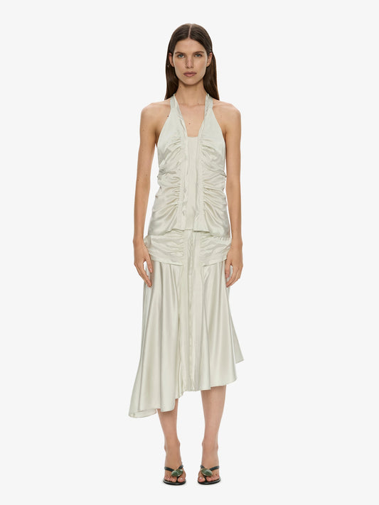 Image of a model wearing Skirts. Product name - Invert Silk Gwen Skirt in Mint colour by brand - CHRISTOPHER ESBER