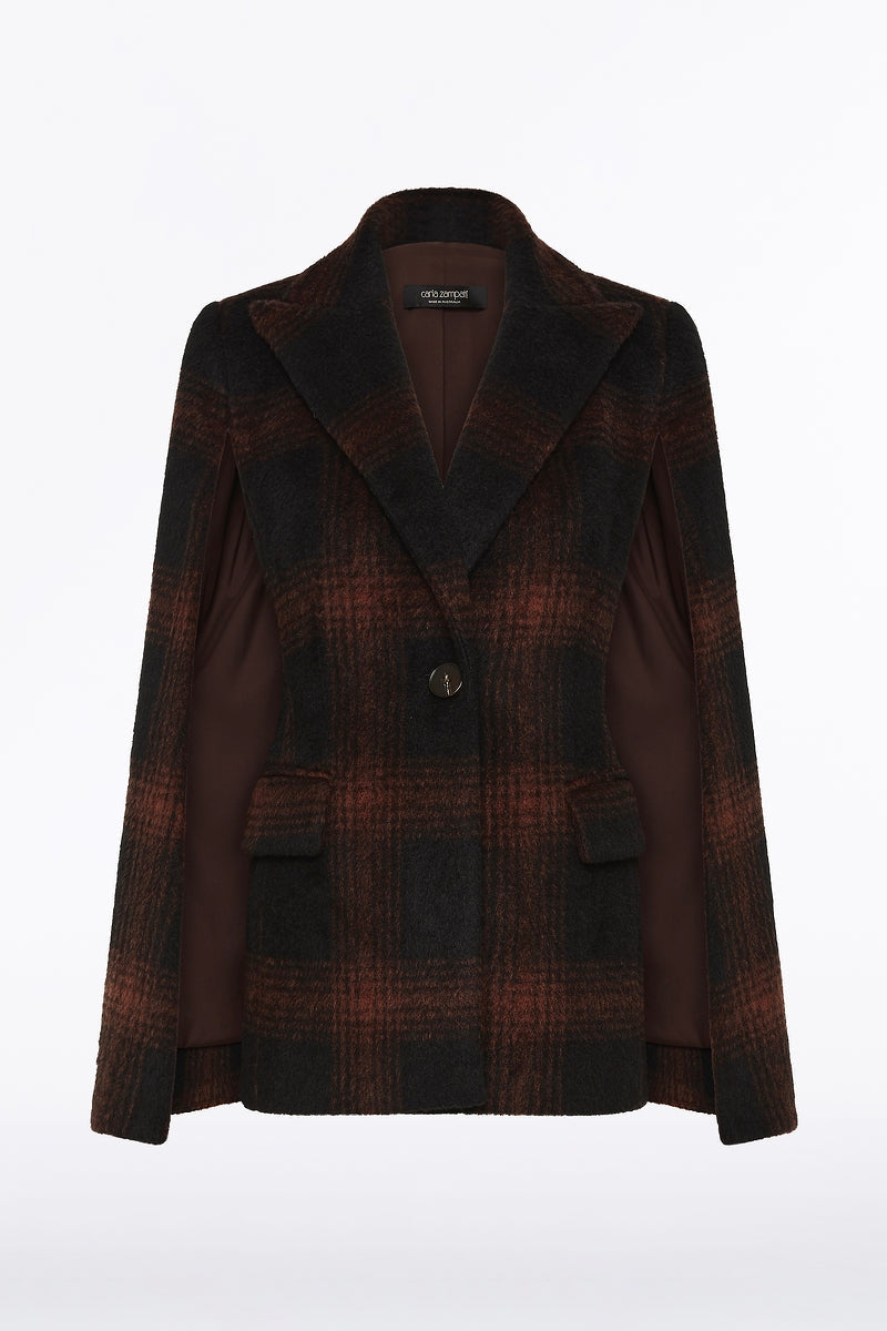Carla Zampatti Cocoa Wool Check Cape (Brown)