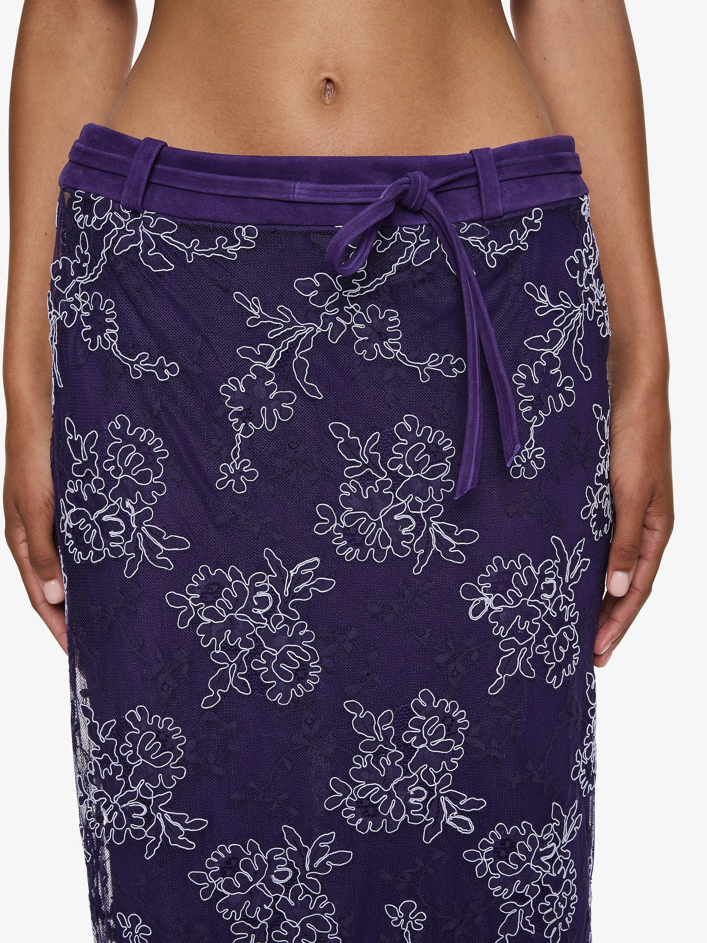 CHRISTOPHER ESBER Iris Lace Suede Belted Skirt (Viola)
