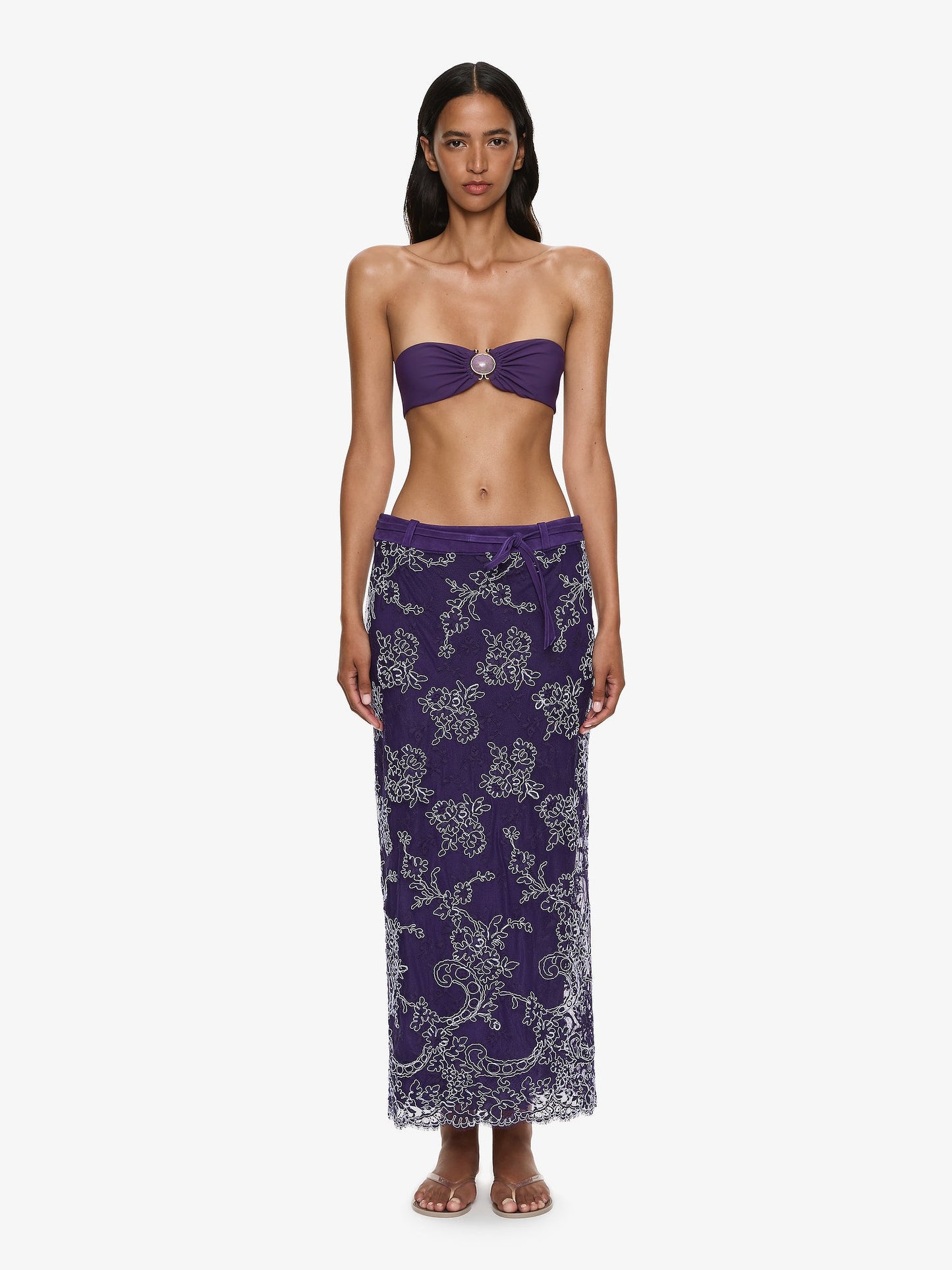 CHRISTOPHER ESBER Iris Lace Suede Belted Skirt (Viola)