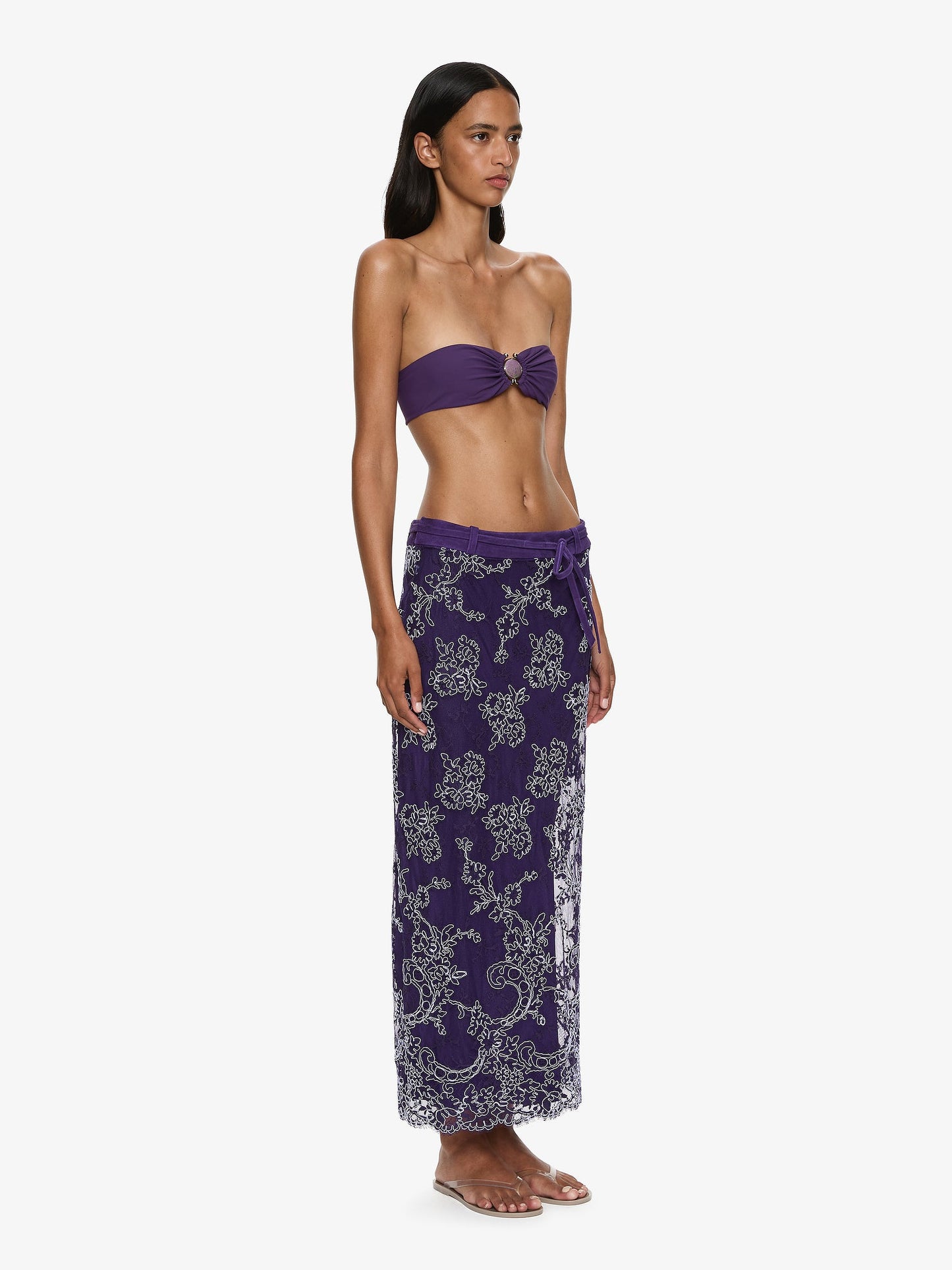 CHRISTOPHER ESBER Iris Lace Suede Belted Skirt (Viola)
